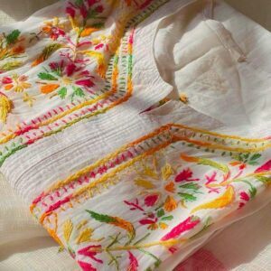 Flashy White Multicolor Cotton Chikankari Kurta With Multicolor Bangles