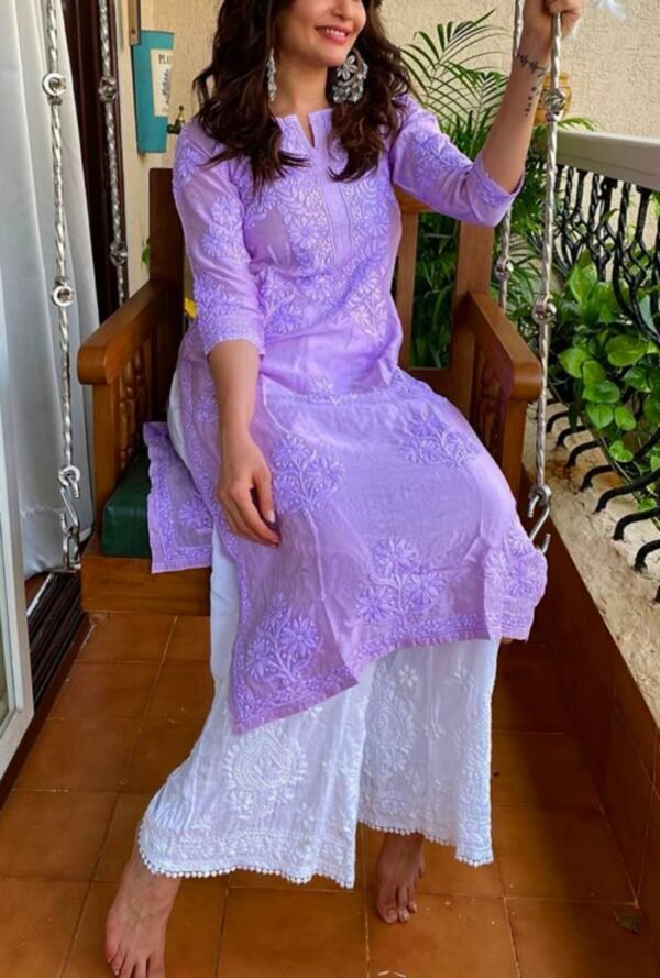 Imposing Lilac Lavender Modal Chikankari Outfit