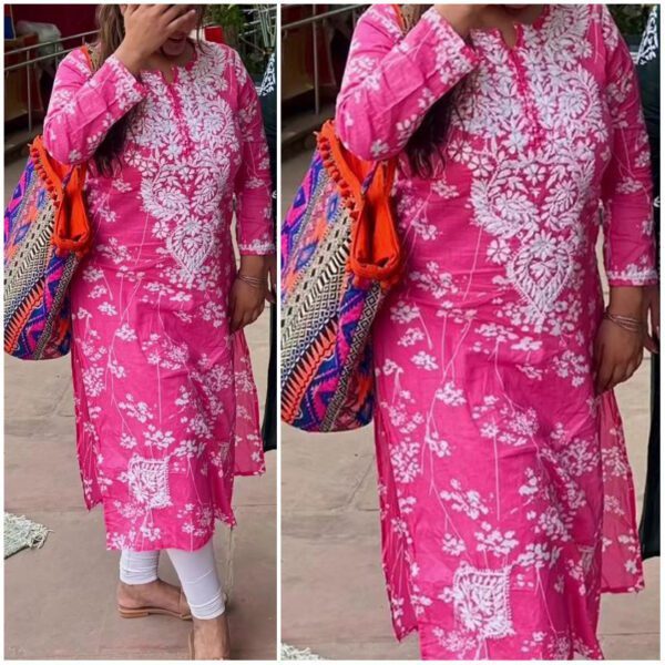 Striking Pink Mulmul Chikankari Outfit