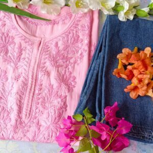 Sizzling Baby Pink Modal Chikankari Outfit