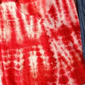 Ravishing Red Kota Cotton Leheria Chikankari Outfit