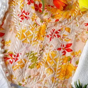 Vibrant Multicolor Mulmul Floral Chikankari Outfit