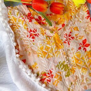 Vibrant Multicolor Mulmul Floral Chikankari Outfit