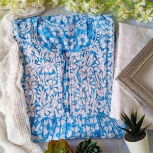 Pleasing Blue Summer Floral Nyra Cut Chikankari Outfit