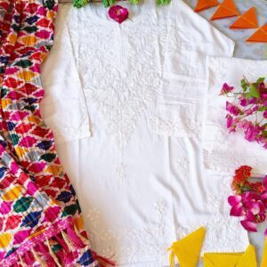 Blooming White Modal Chikankari Outfit