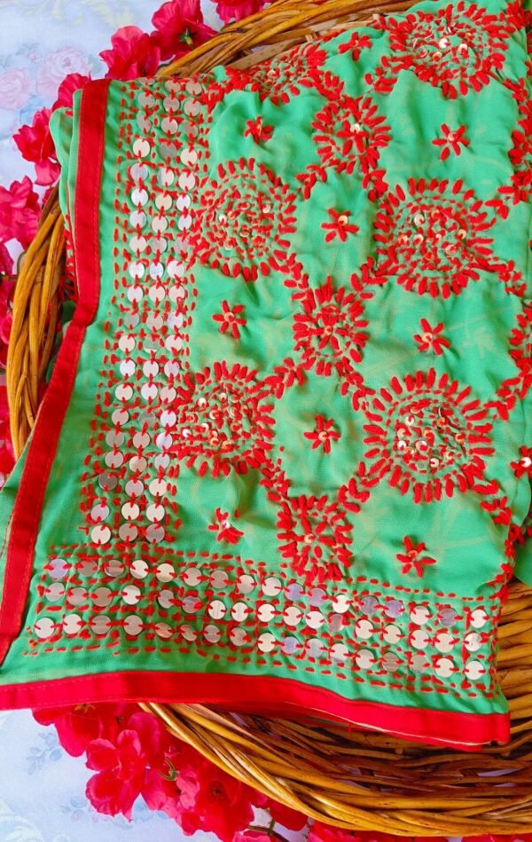 Mesmerizing Green Red Multicolor Phulkari Dupatta