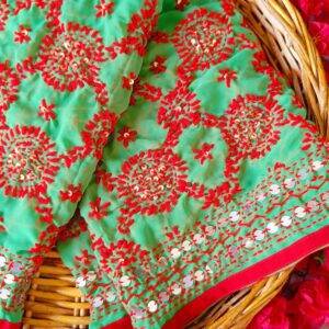 Mesmerizing Green Red Multicolor Phulkari Dupatta