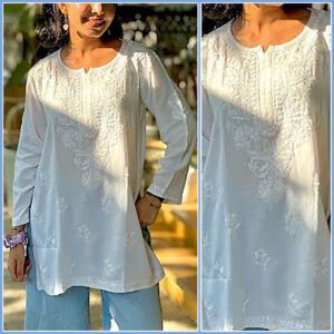 Comforting White Modal Chikankari Outfit With Multicolor Bangles