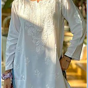 Comforting White Modal Chikankari Outfit With Multicolor Bangles