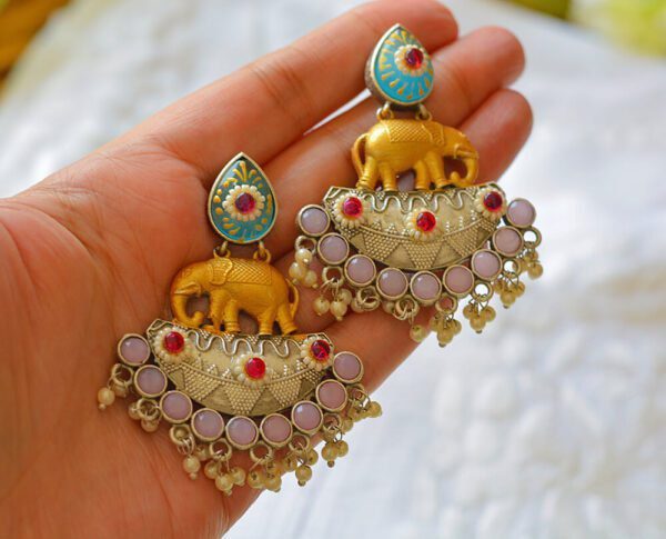 Antique Multistone Elephant Style Tanjore Moti Earrings