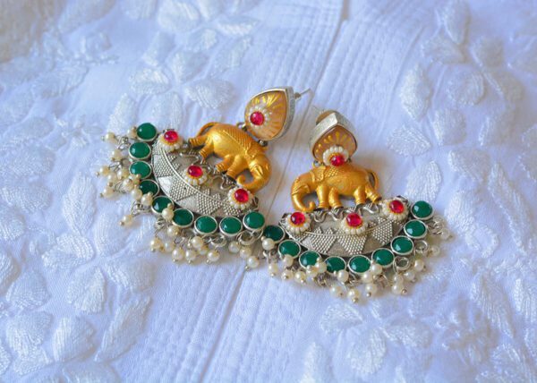 Antique Multistone Elephant Style Tanjore Moti Earrings