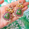 Gorgeous Antique Multistone Moon Style Tanjore Elephant Earrings