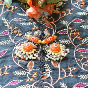 Super Gorgeous Antique Style Orange Surajmukhi Earrings