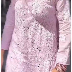 Cool Pastel Pink Pure Viscose Georgette Mukaish Chikankari Outfit