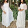 Super Gorgeous White Lucknowi Chikan Anarkali Gown