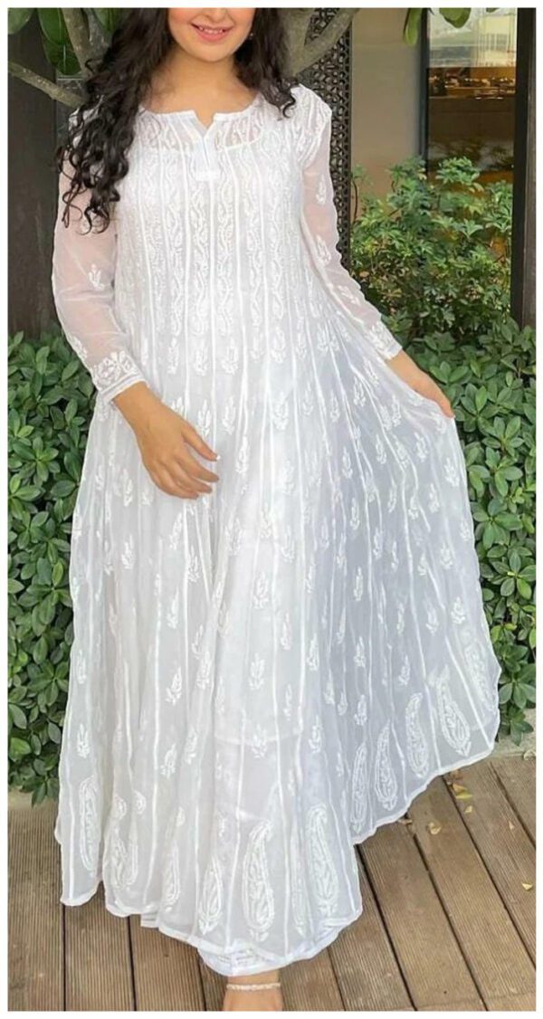 Super Gorgeous White Lucknowi Chikan Anarkali Gown