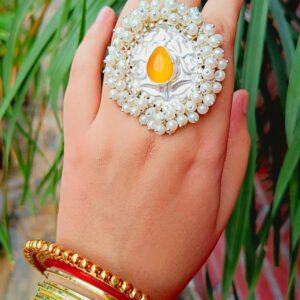 Majestic Queenly Big Circular Stone Studded Moti Ring