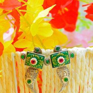 Antique Talwar Style Meenakari Green Mutistone Earrings