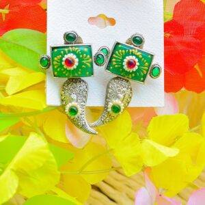 Antique Talwar Style Meenakari Green Mutistone Earrings