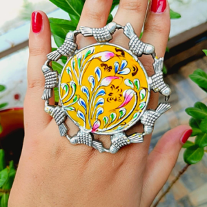 Imposing Big Circular Royal Bird Style Jaipuri Ring