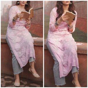 Heavenly Baby Pink Pure Viscose Georgette Chikankari Outfit