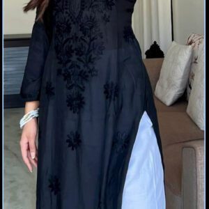 Enchanting Royal Black Modal Chikankari Outfit