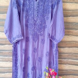 Classic Muslin Lavender Chikankari Kurti