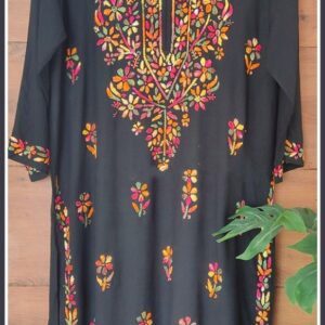 Flashy Black Multicolor Cotton Chikankari Kurta With Multicolor Bangles