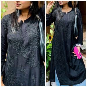 Attractive Royal Black Modal Chikankari Outfit