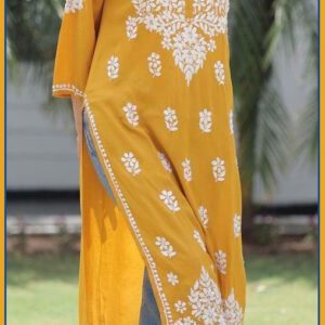 Mesmerizing Mustard Modal Chikankari Outfit