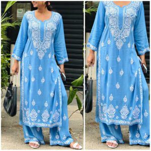 Refreshing Powder Blue Modal Chikankari Outfit