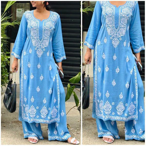 Refreshing Powder Blue Modal Chikankari Outfit