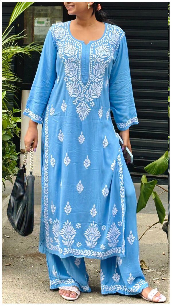 Refreshing Powder Blue Modal Chikankari Outfit